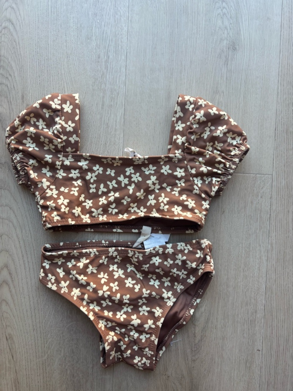 Quincy Mae Brown Bikini Set with Cream Floral Print